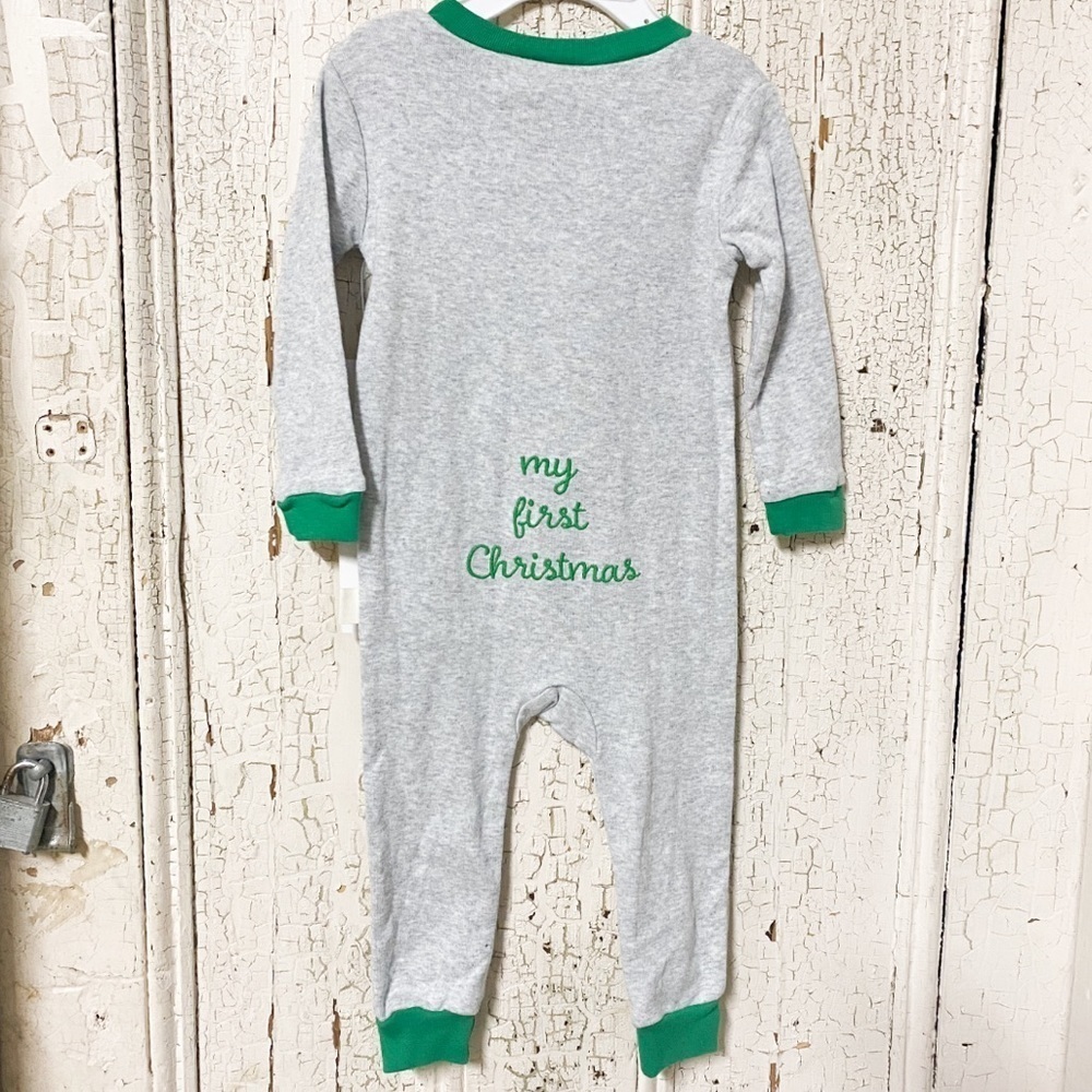 My First Christmas organic embroidered full zip onesie